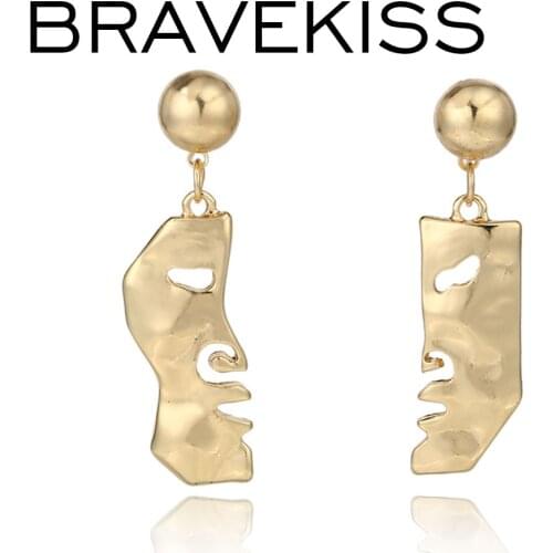 BRAVEKISS Face Design Earring Fashion Gold Abstract Stud Earrings For Women Gifts Personality Punk Style Ear Accessories BPE1223