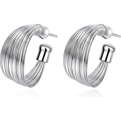 E005 2016 hot Silver color multi line stud earrings Fashion Party jewelry for women drop shipping good quality factory outlet