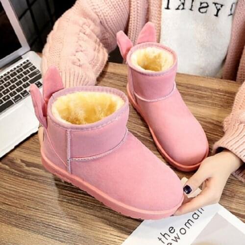 Snow boots female 2019 winter new wild plus velvet warm cotton boots cute rabbit ears thick bottom comfortable womens boots