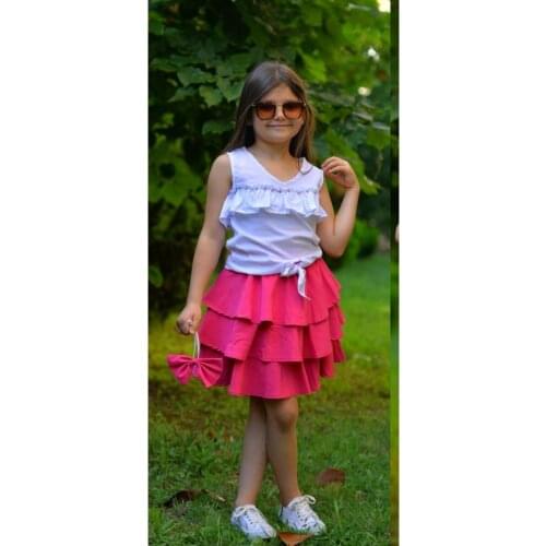 Female Child Pink Frilly Crowned pcs set Style Suit 2-10 Age Acrylic Double Breasted Mini Standard Short Sleeve Pattern Knitwear Trend