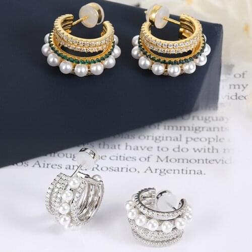 New Luxury Pearl Line Zircon Earrings Fashion Multi Circle Womens Retro For Women Bridal Engagement Jewelry Zk30