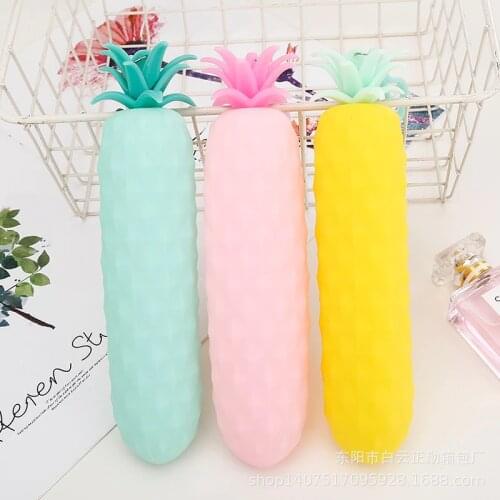 1Pcs Cartoon Colorful Fruit Pineapple Silicone Pencil Case Gift Large Capacity Zipper Pencil Box Pencil Bags Korean Stationery