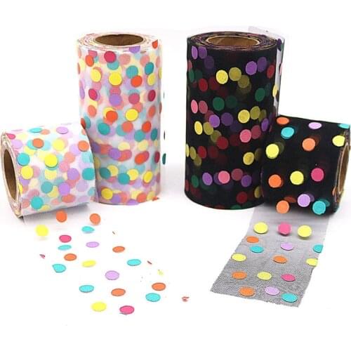 25Yards/roll 6cm/13cm Rainbow Dots Tulle Roll Organza Tutu Fabric Baby Shower Party Supplies DIY Hair Bows Handmade Materials