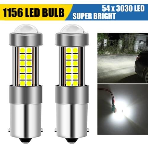 2x Ultra Bright Ba15s 1156 Reverse Lamp P21W Led Car Signal Light Bulb Super Alu-Alloy Auto Brake Light 54Smd 3030 12V White