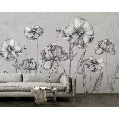 Beibehang Customize any size 3d wallpaper hand-painted black and white floral mural living room bedroom background 3d wallpaper