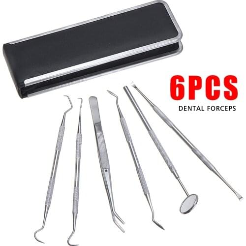 6pcs Stainless Steel Teeth Stain Cleaning Whitening Kits Professional Dental Oral Hygiene Tool Deep Clean Scaler Teeth Care Set