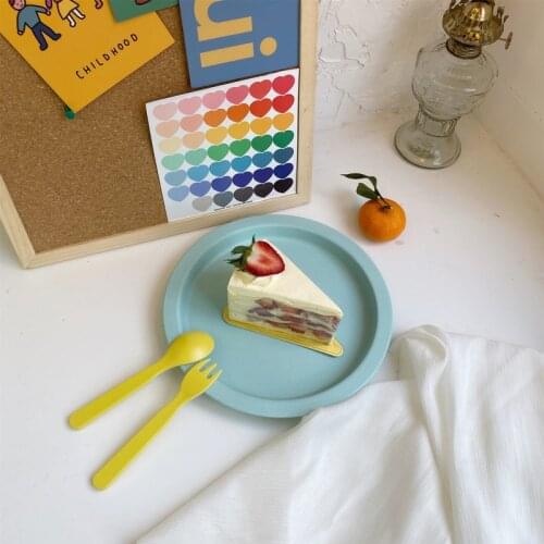 8.5 Inch Macaron Candy Plate Halloween Decoration Picnic Fruit Cake Round Pan Nordic Solid Color Flat Plate тарелки для еды