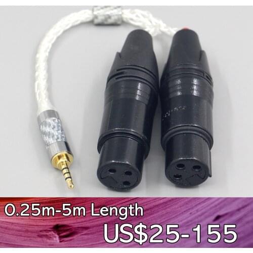 LN007724 99% Pure Silver 8 Core Headphone Earphone Cable For 3.5m 2.5mm 4.4mm 6.5mm To Dual XLR 3 pole Female