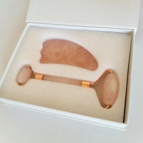 Noiseless Natural Rose Quartz Roller Slimming Face Massager Lift Tool Jade Crystal Facial Massage Roller Scraper Stone Girl Gift