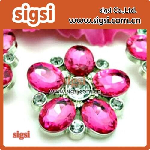 Bling pink acrylic rhinestone button for clothing accessories