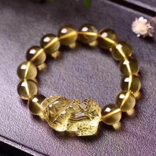 Natural Yellow Crystal Beads Bracelet 12mm AAA++ AAAAAAAA Free shipping