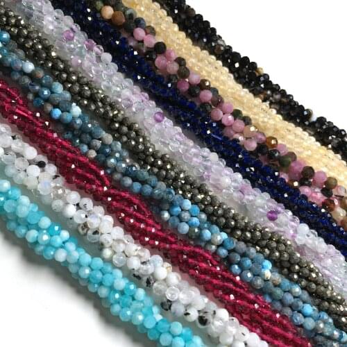 Natural Stone Section Beads 2, 3mm Tourmaline Amethysts Small Round Section Stone Loose Bead for Jewelry Making DIY Necklace