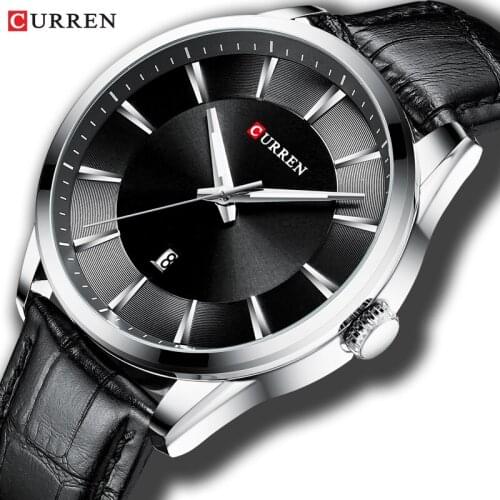 Fashion Casual Watches Clock CURREN New Men Luxury Brand Watch Simple Quartz Wristwatch with Leather Male Watches Black