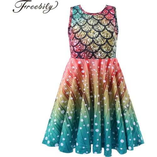 Kids Girls Princess Mermaid Costume Sleeveless Fish Scales Printed Mermaid Dress Girl Clothing Halloween Cosplay Party Dress Up