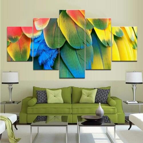 Home Decor 5 Piece HD Wallpaper with colorful bird feathers Painting For Living Room Decoration Pictures Wholesale Home Decor