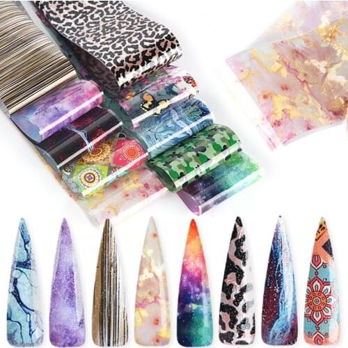 Gradient Starry Sky Nail Foil Marble Sexy Leopard Nail Glue Transfer Sticker Holographic Nail Stripe Gel Slider Manicure SA1575