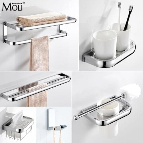 Chrome Square Bathroom Hardware Towel Shelf Towel Bar Paper Holder Cloth Hook Bathroom Accessories Set ML19300