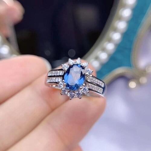 Natural topaz ring Free shipping Finger ring Natural real blue topaz 925 sterling silver ring Luxury style rings