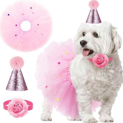 Legendog Pet Birthday Decoration Set Funny Decorative Dogs Cats Collar Dog Tutu Skirt Pink Color Pet Hat Pet Party Supply