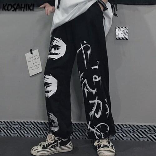 KOSAHIKI Cartoon Print Casual Sweatpants Japanese Streetwear Loose Women Men Joggers Teens Hip-hop Vintage Retro Wide Leg Pants