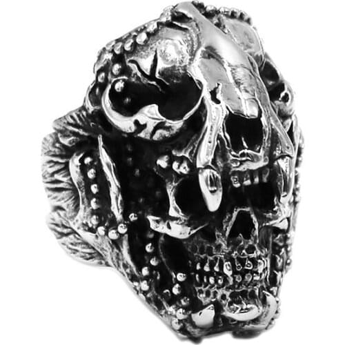 Cool Dinosaur Skull Ring Stainless Steel Jewelry Punk Viking Norse Ghost Skull Motor Biker Mens Boys Ring Wholesale 967B