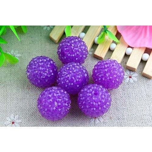 Kwoi vita Neon Dark Purple Clear Resin Rhinestone Ball beads Wholesales AAA Quality 20mm Chunky 100pcs/lotfor Kids Jewelry
