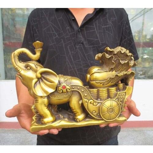 34CM # 2021 HOME office SHOP TOP efficacious Money Drawing GOOD LUCK Mascot # Thailand India elephant GOD FENG SHUI Brass statue