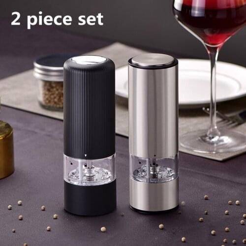 2 Pieces Pepper Grinder Set Electric Salt and Pepper Mill Stainless Steel Automatic Adjustable Kitchen Herb Spice Grinding Tools
