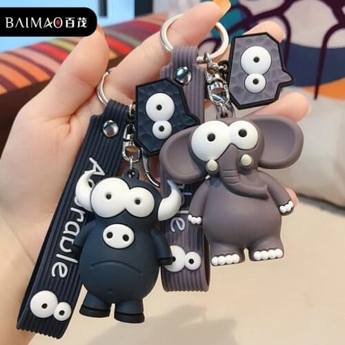 Fashion Cute Cartoon Elephant Keychains Pop-Eyed Cattle Chain Ring Bag Pendant Women Car Bag Key Rings Jewelry Gift