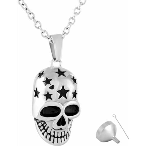 MJD9839 Mens Cremation Jewelry Skull Star Print Stainless Steel Memorial Pendant Necklace