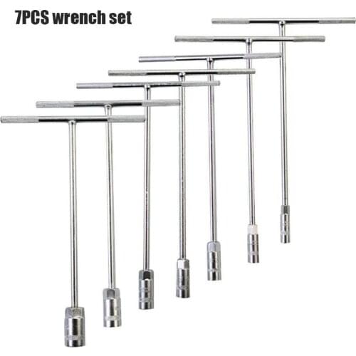 7PCS T-Handle Wrench Tool Set 45# Steel 8mm 10mm 12mm 13mm 14mm 17mm 19mm Metric Socket Set Long Hex Key Wrench Car Repair Tools