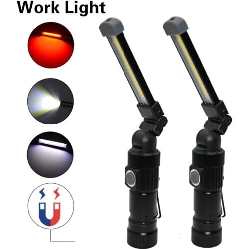 2pcs USB Rechargeable with Built-in Battery Set Multi Function Folding Work Light COB LED Camping Torch Flashlight