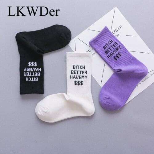LKWDer 5 Pairs Unisex Hip-hop Skateboard Long Tube Couple Socks Men Socks Women Autumn Winter Fashion English Alphabet Tide Sock