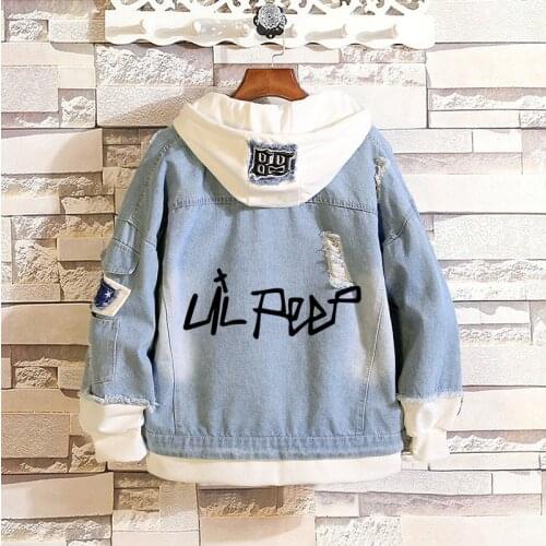 Novelty Kpop Lil Peep Denim Jacket Coat Hoodies Boys/Girls Pullovers Harajuku Casual Long Sleeve Spring Autumn Smiley LOVE TOPS