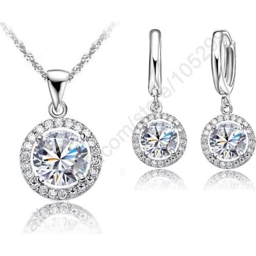 New Arrival Exquisite Women Wedding Jewelry Set 925 Sterling Silver Zircon Necklace Earring Bridal Earring necklace
