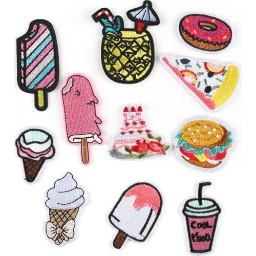New Arrival Pizza Clothing Patches Iron on Stripes for Badges Burger Stickers on Clothes Ice Cream Embroidery Appliques