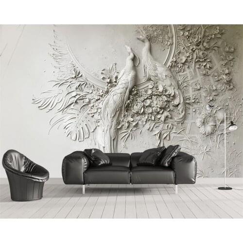 Customized Wallpaper 3D Embossed Peacock TV Sofa Background Wall Flower and Bird Mural Living Room Bedroom Mural 3D Wallpaper