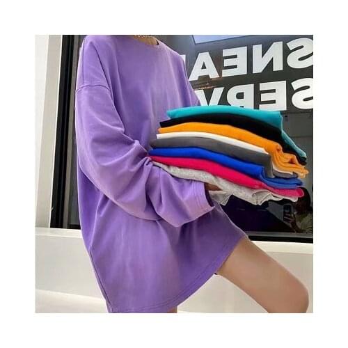 2021 autumn long sleeve T-Shirt Women Tee Shirt Loose Solid Basic T Shirt Women Casual O-neck Hipster Tshirt Top oversize