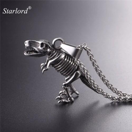 Starlord Pendant Necklace&Tyrannosaurus Rex Fossil Skeleton Stainless Steel/Gold/Black Color Steampunk Dinosaur Necklace GP2592
