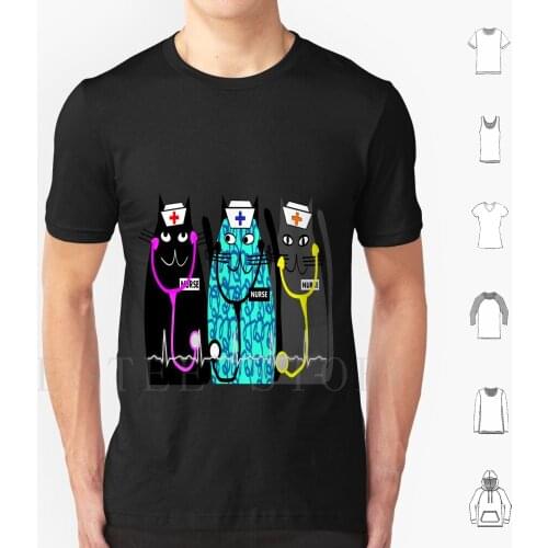 Whimsical Nurse Cats T Shirt Cotton Men Diy Print Nurse Nurse Nurse Loves Cats Whimsical Cats Cat Loving Nurse I Love Cats Cat