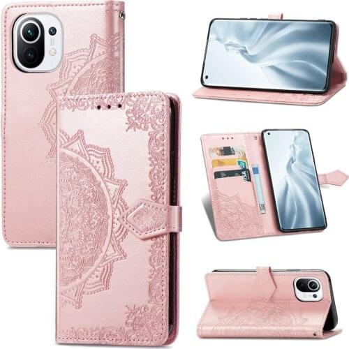 Embossed PU Leather Cover For Xiaomi 11 Mi11 Kickstand Magnetic Wallet Case For Xiaomi Mi 11 Folio Phone Cover