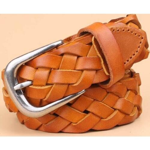 29mm Women strap genuine leather vintage pin buckle first layer of cowhide knitted belt decoration fashion waist trousers belt