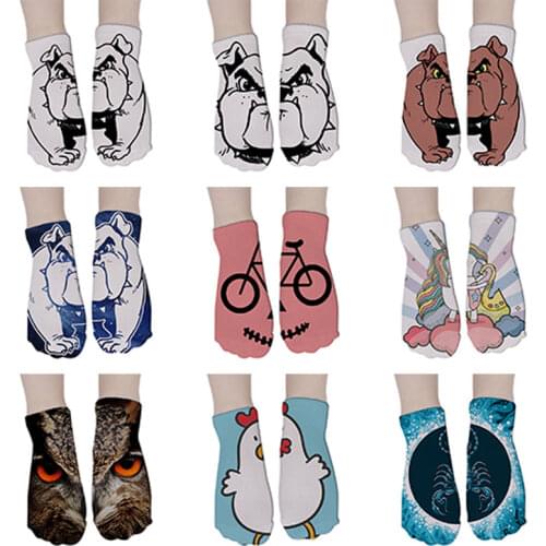 Cartoon Dog Art funny Printed Socks Women Cotton Unicorn Short Socks Lovely Art 3d Printing Harajuku Low Ankle Socks