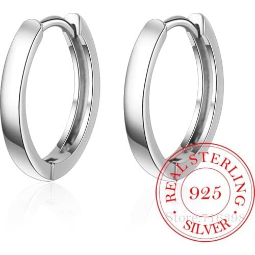 Smooth Round Hoop Earrings Genuine 925 Sterling Silver 14mm For Men Woman Trendy Circle Earrings brincos feminino