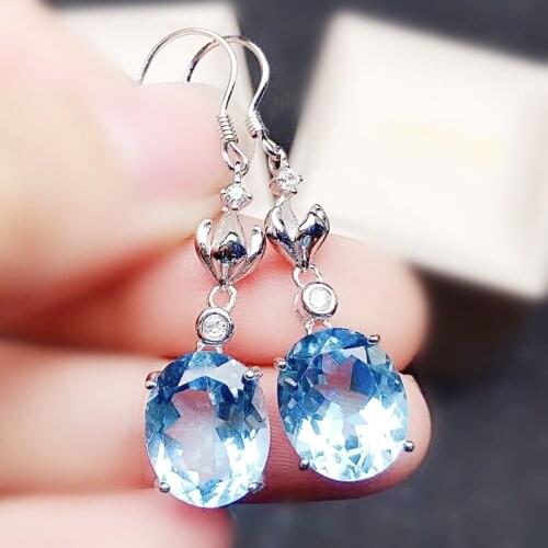 Natural real blue topaz flower drop earring Per jewelry 10*12mm 6ct*2pcs gemstone 925 sterling silver Fine jewelry X218371