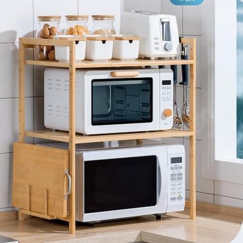 New Bamboo Microwave Shelf 2/3 Tier Height Adjustable Rack Kitchen Shelf Spice Organizer Kitchen Storage Rack Kitchenware Holder