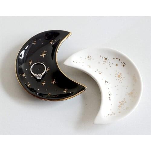 Nordic Ceramic Moon Shape Small Jewelry Dish Earrings Necklace Ring Storage Plates Fruit Dessert Display Bowl Decoration Tray