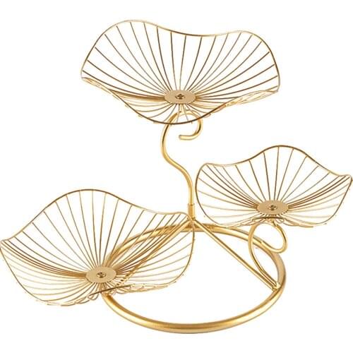 Three-layer Nordic Style Living Room Fruit Plate Kitchen Organizer Wire Basket Display Stand Dinning Table Leaf Shaped Iron Art