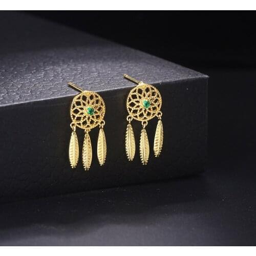 ZHOUYANG Drop Earrings For Women Light Luxury Tassel Hollow Flower Green Crystal Light Yellow Gold Color Fashion Jewelry E227