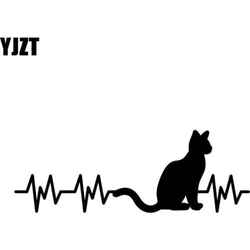 YJZT 14.6CM*5.1CM Cat Heartbeat Car Sticker Kitten Vinyl Heart Beat Decal Black Silver C10-02348